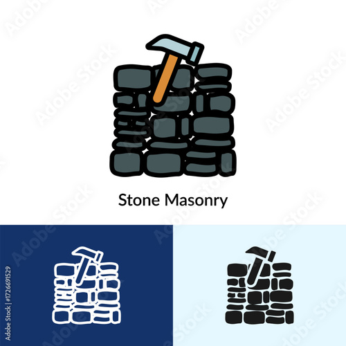 Stone Masonry Icon Collection With Multi Styles