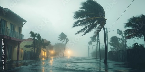 News alerts flashing as a Category 5 hurricane makes landfall Stock photo