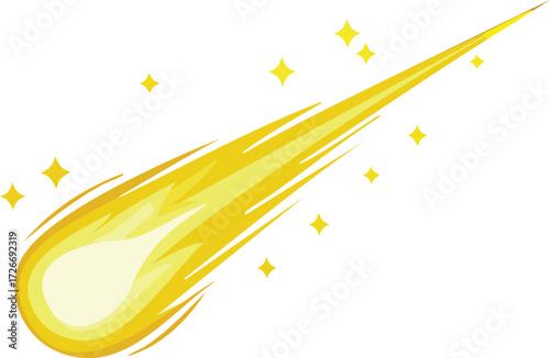 Illustration of a Vibrant Yellow Comet Streaking Across a Clear Background with Sparkles