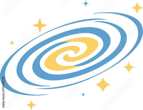 Stylized Galaxy Illustration with Swirling Arms and Twinkling Stars