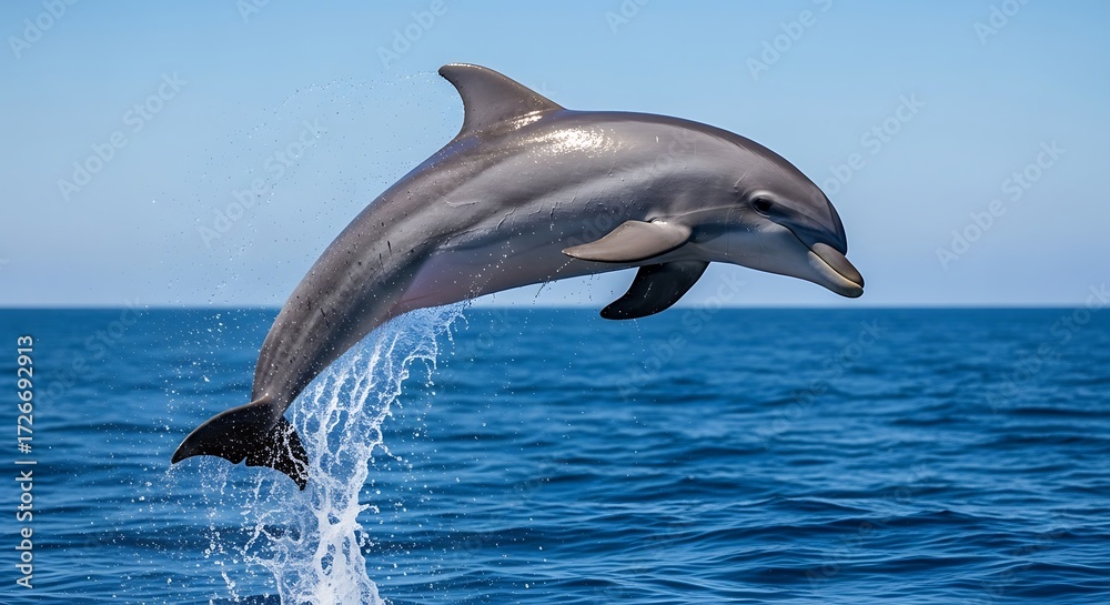 Fototapeta premium Dolphin Jumping Ocean. (2)