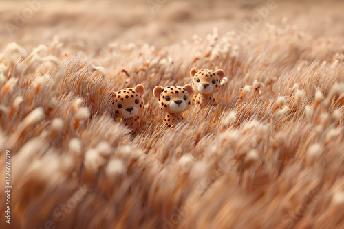 草原で遊ぶチーターの子供たち