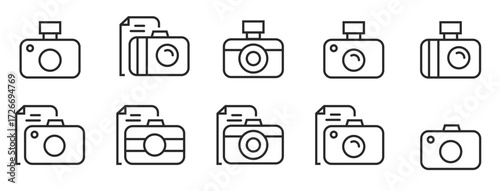 camera, icon, symbol, vector, digital, web, design, video, sign, illustration, photo, film, button, black, set, outline, graphic, isolated, image, flat, media, line, lens, technology, interface, shutt