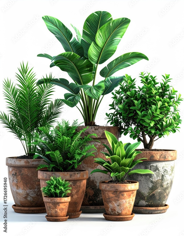 Obraz premium Group of potted plants in terracotta pots