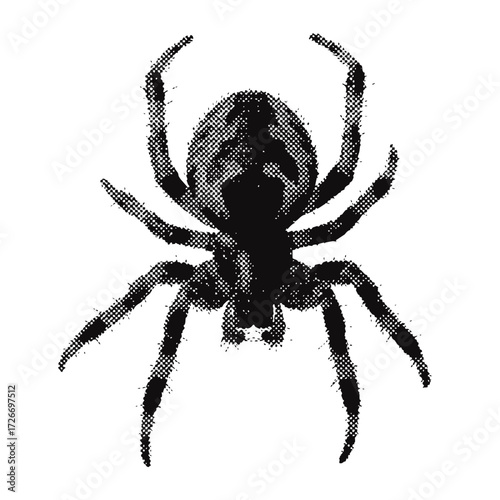 Modern grunge halftone effect spider design element. trendy gritty montage design icon