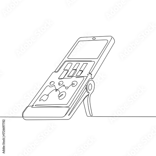Mobile phone with calculator interface on a stand in minimalist style  
