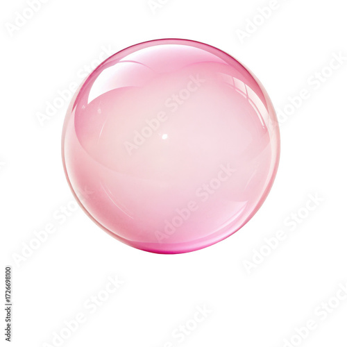 Isolated pink bubble with reflection on transparent background for decoration