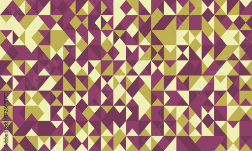 Abstract geometric background.  A captivating mosaic of mustard yellow and burgundy triangles creates a dynamic, modern design.