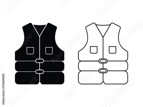 Life vest line icon, silhouette. Reflective vest icon.  Life jacket vector icon. Safety vest icon, vector illustration.