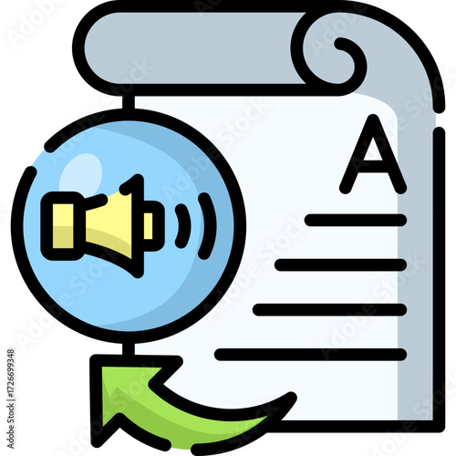 Colored Text to Speech Icon with Yellow Speaker and Document Scroll