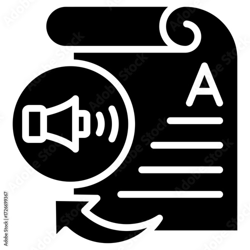 Black Solid Text to Speech Icon with Document and Audio Waves