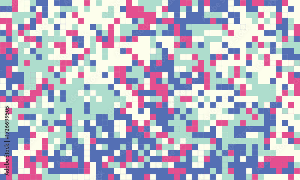 Fototapeta premium Abstract pixel art background. Soft pastel colors create a calming, yet modern digital mosaic. Ideal for websites, presentations, and design projects needing a touch of playful sophistication.