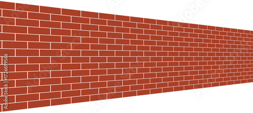 Stylized red brick wall illustration in geometric style with white mortar lines. Classic running bond pattern, clean minimalist design, low-angle perspective adds depth and dimension.