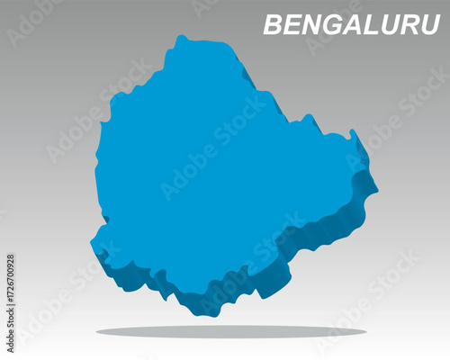 Modern 3D isometric vector map of Bengaluru city in trendy blue gradient design. Perfect for India travel guides and tech presentations featuring Bengaluru. Clean style for India business projects