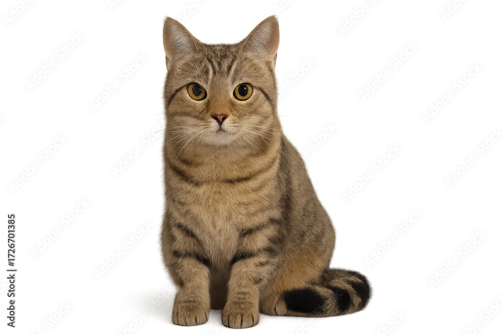 Obraz premium Domestic tabby cat sitting and looking at camera