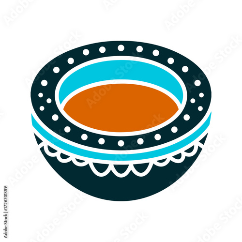 Decorative Bowl Illustration with Dotted Ring Salt Circle Bowl mortar bowl encircled by a dotted salt ring with three granules highlighted