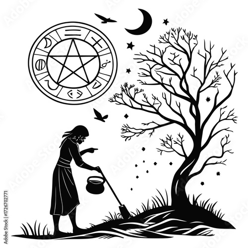 Mystical witch s spell circle with glowing magical runes and arcane energy