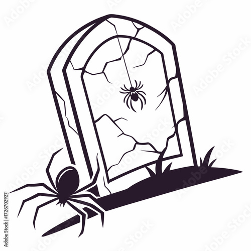 Creepy tombstone with cracked surface and a small spider perfect for halloween themes