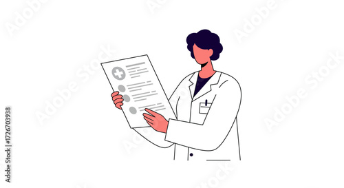 Professional doctor in lab coat carefully reviewing patient chart with vital signs and medical history for informed diagnosis and treatment planning.