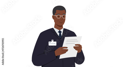Confident professional man reviewing important document with focused expression, perfect for corporate presentations and business strategy discussions