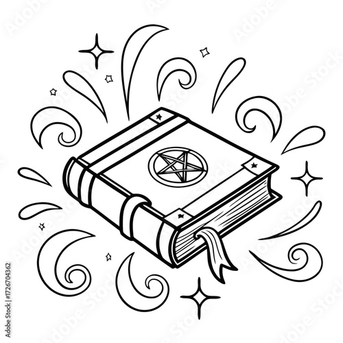 Enchanted floating spell book radiating mystical light and magical energy