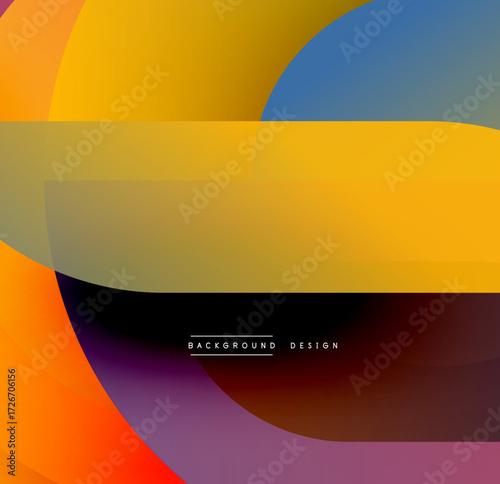 Abstract colorful shapes overlap, creating dynamic visual effect. Gradient hues blend smoothly, offering modern aesthetic.