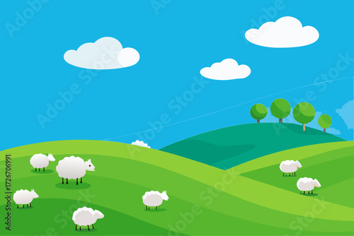 A flock of sheep grazing peacefully on a hill