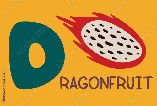 Letter D And Dragonfruit Vector Illustration. Educational alphabet design