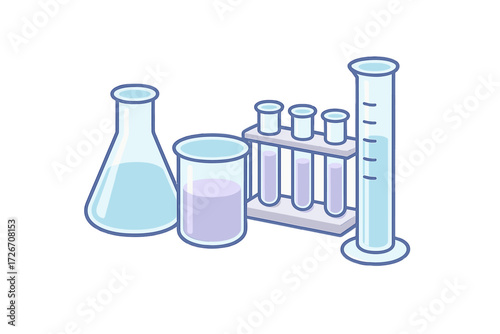 Assortment of essential laboratory glassware for scientific research and chemical experiments with various liquids