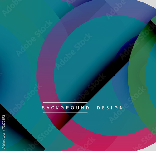 Abstract colorful layers create dynamic visual effect. Smooth gradients blend, forming circular shapes, modern design.