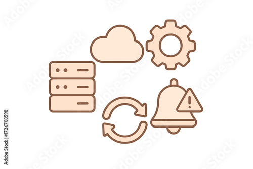 Comprehensive digital technology system with data cloud server settings synchronization and alert notification symbols