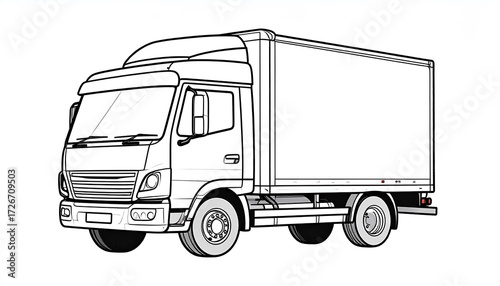 Monochrome outline drawing of a delivery truck