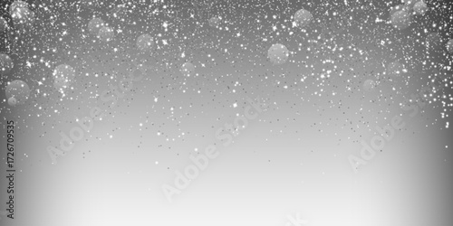 Silver glitter with shimmer particles and sparkling dust overlay for festive backgrounds or luxury designs. Metallic confetti texture with light bokeh effects and stars. Elegant celebration graphics