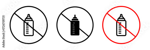 Feeding bottle forbidden icon vector icon set in stroke, filled and colored concept for web design.