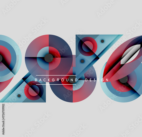 Abstract graphic design featuring colorful overlapping shapes forming percentage symbol. Modern style, vibrant hues, clean lines.