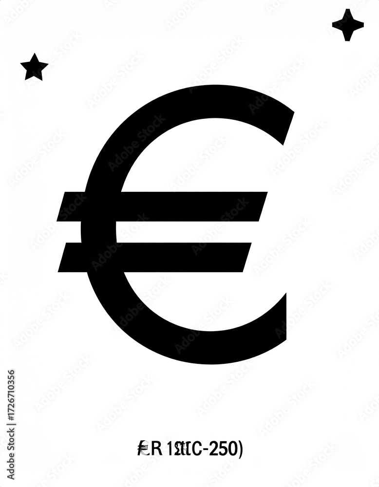Fototapeta premium Black euro symbol on white background with stars