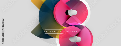 Abstract colorful shapes overlap. Modern design features gradients, curves, light effects. Background suggests innovation, creativity.