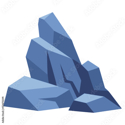 blue rock stone boulder stack nature flat color vector illustration template design