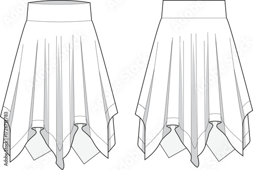 handkerchief women skirt template front and back.