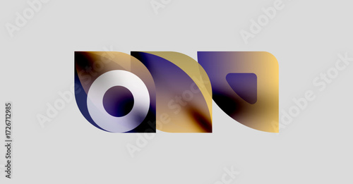 Abstract design features flowing shapes, gradient colors. Composition evokes movement, dynamic visual impact. Modern aesthetic.