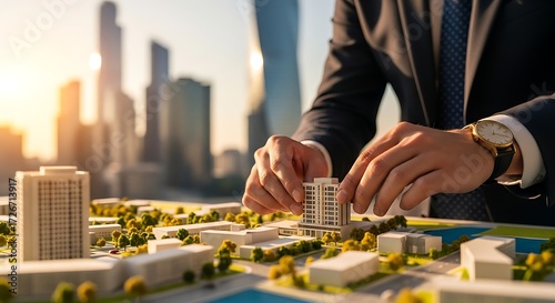 Real estate developer planning city architecture model design