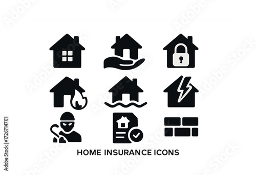 Home insurance icons collection: protection, safety, house, security, risk