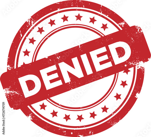 Denied Red Grunge Stamp Badge with Distressed Texture Vector Illustration