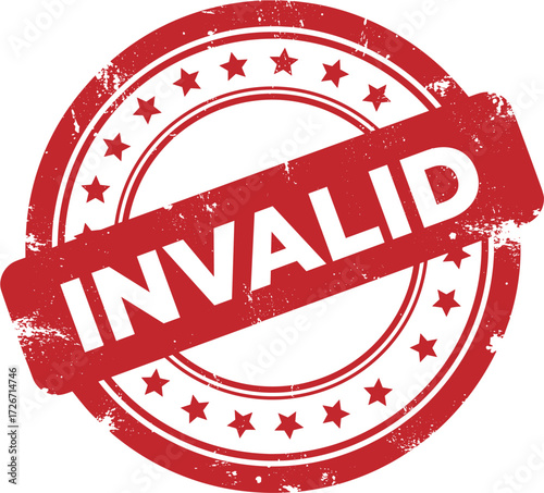 Invalid Red Grunge Stamp Badge with Distressed Texture Vector Illustration