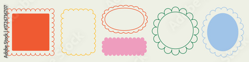 Wedding frame set with lace and curly lines. Hand drawn vector borders in oval, round, and rectangle shapes. Elegant vintage decorations with wavy and whimsical edges. Perfect for invitations, cards, 