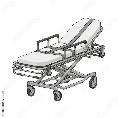 An illustration of a medical stretcher, designed for patient transport in hospitals and ambulances.