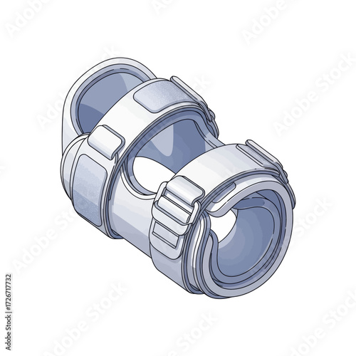 A detailed illustration of a white orthopedic joint brace with adjustable velcro straps for support and stabilization.
