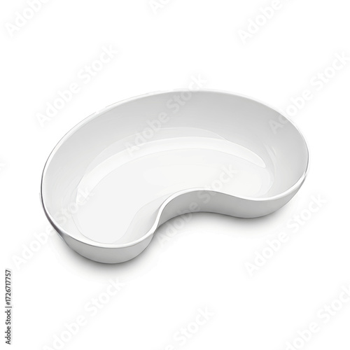 A sterile white kidney-shaped dish, commonly used in medical settings for holding instruments or specimens.