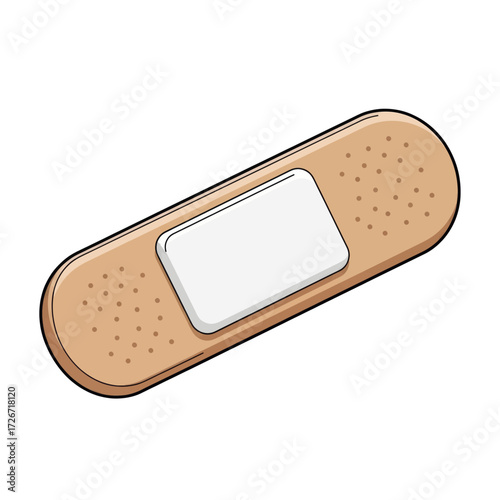 A single, simple illustration of a beige adhesive bandage with a white sterile pad in the center, isolated on a white background.