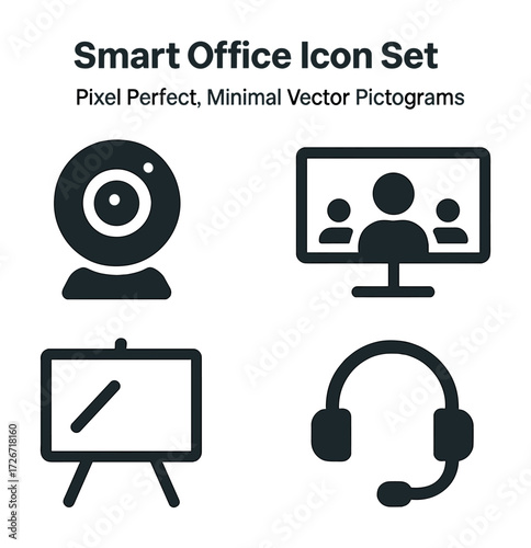 Smart office icon set for video calls and presentations